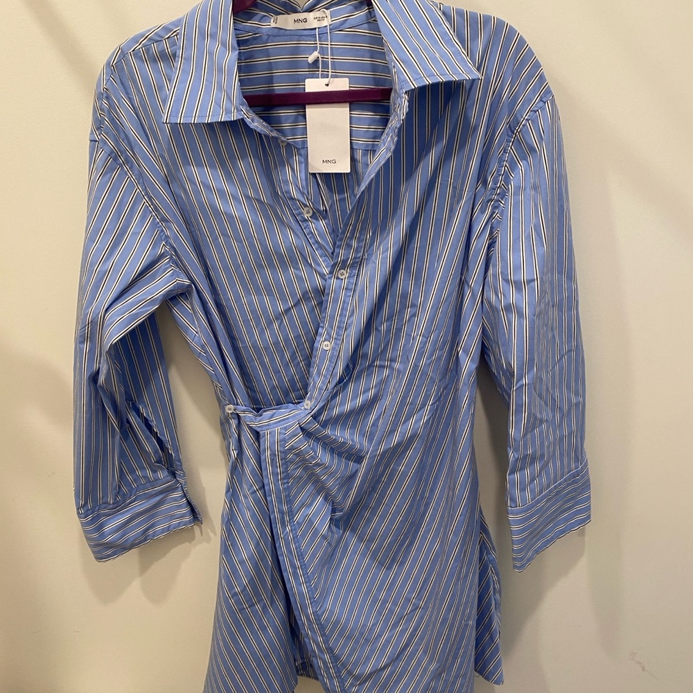 NWT Mango Blue Striped Wrap Shirtdress
